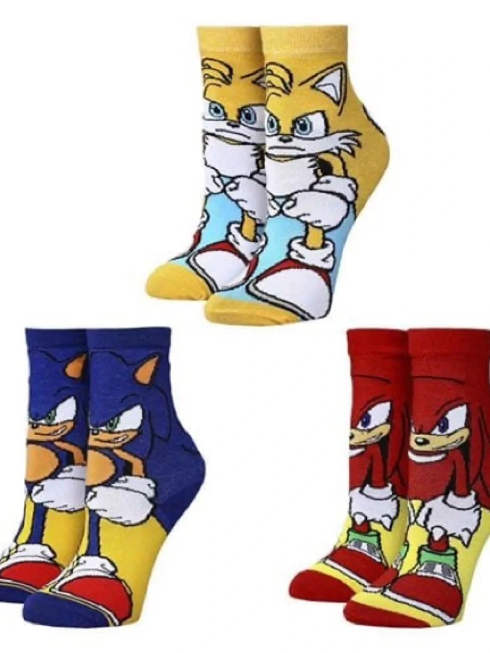 Bioworld Sonic The Hedgehog Character Crew Socks - Blue, Yellow, Red